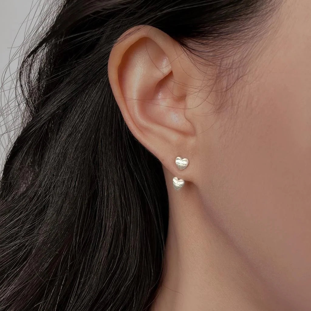 Brushed Mini Heart Stud Earrings Copper Geometric Line Sweet Minimalist Design
