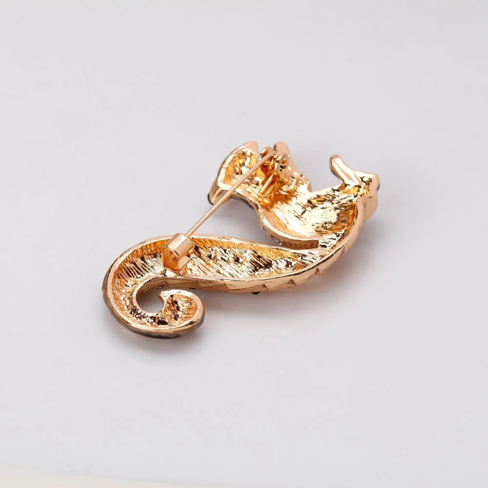 Luxury Gold Enamel Squirrel Brooch With Rhinestone Zircon Accents, Women's Lapel Pin Corsage Gift