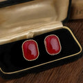 Vintage Hong Kong Style Burgundy Geometric Copper Stud Earrings