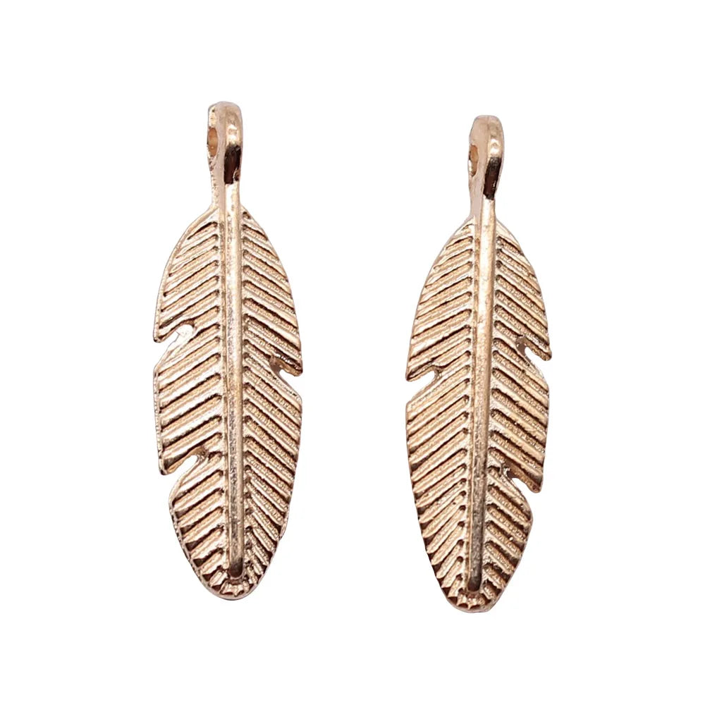 20x6mm 0.6g Multicolor Zinc Alloy Feather Charm Pendant for Necklace Bracelet Earring Making