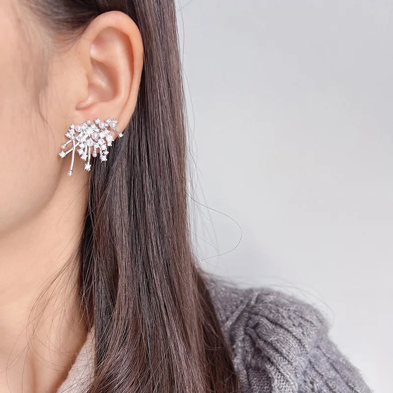 Elegant Luxury Firework Swirl Pearl Zircon Alloy Stud & Clip On No Piercing Statement Earrings