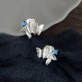 Copper Zircon Matte Butterfly Rose Flower New Chinese Style Stud Earrings
