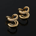 Elegant Gold Spiral Double Hoop Zircon Alloy Stud & Clip On No Piercing Minimalist Women Earrings