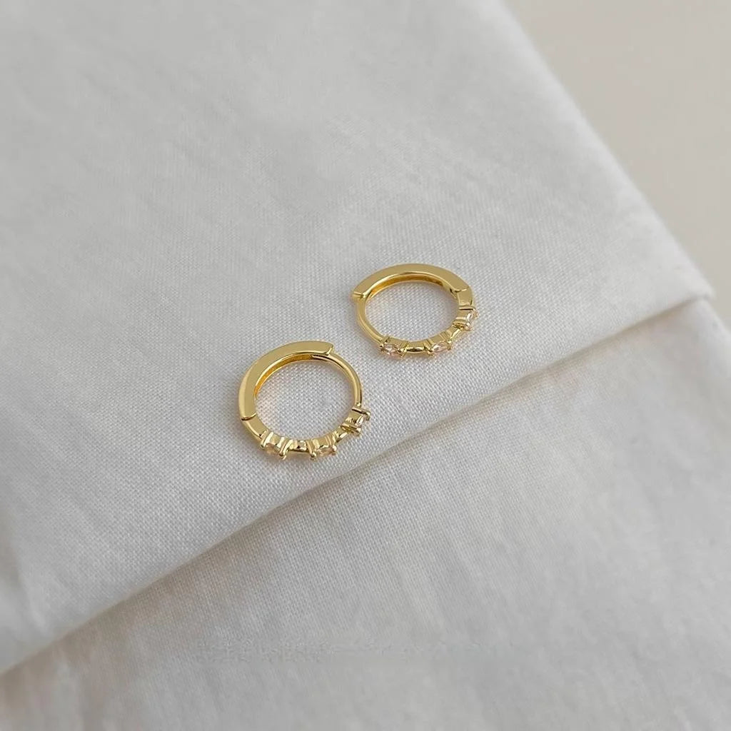 14K Gold Plated Copper Zircon Geometric Round Drop Earrings Minimalist Luxury