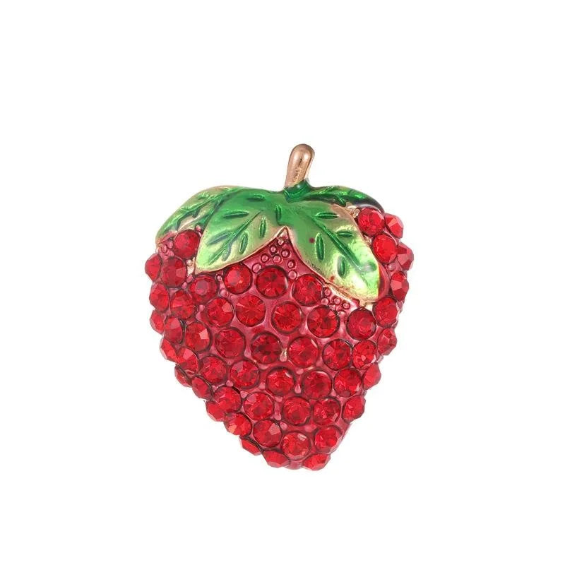 Cute Rhinestone Strawberry Brooch With Enamel Leaves, Alloy Fruit Lapel Pin Corsage For Women Gift