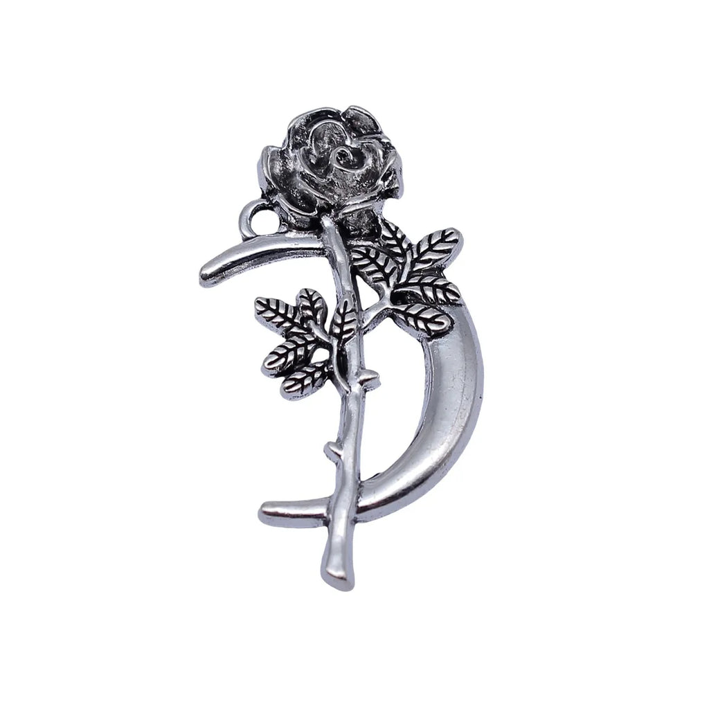 42x22mm 3.3g Antique Silver Zinc Alloy Moon Rose Flower Charm Pendant for DIY Necklace Jewelry