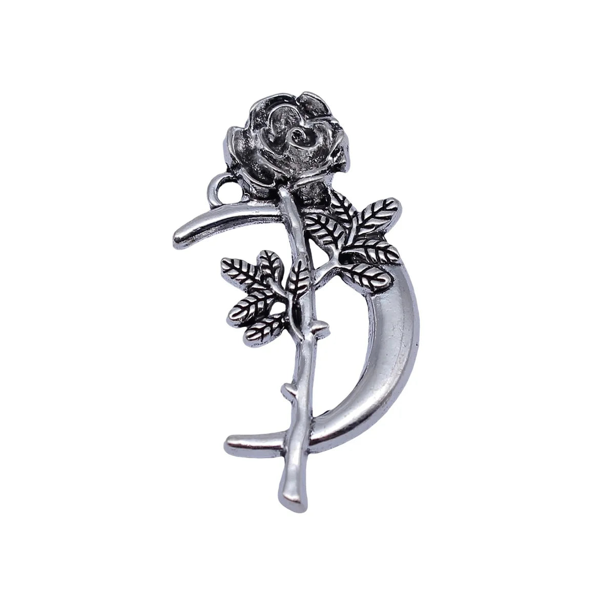 42x22mm 3.3g Antique Silver Zinc Alloy Moon Rose Flower Charm Pendant for DIY Necklace Jewelry