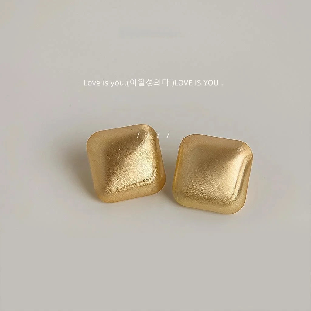 Brushed Matte Copper Square Geometric Stud Earrings With Silver Plated Pins