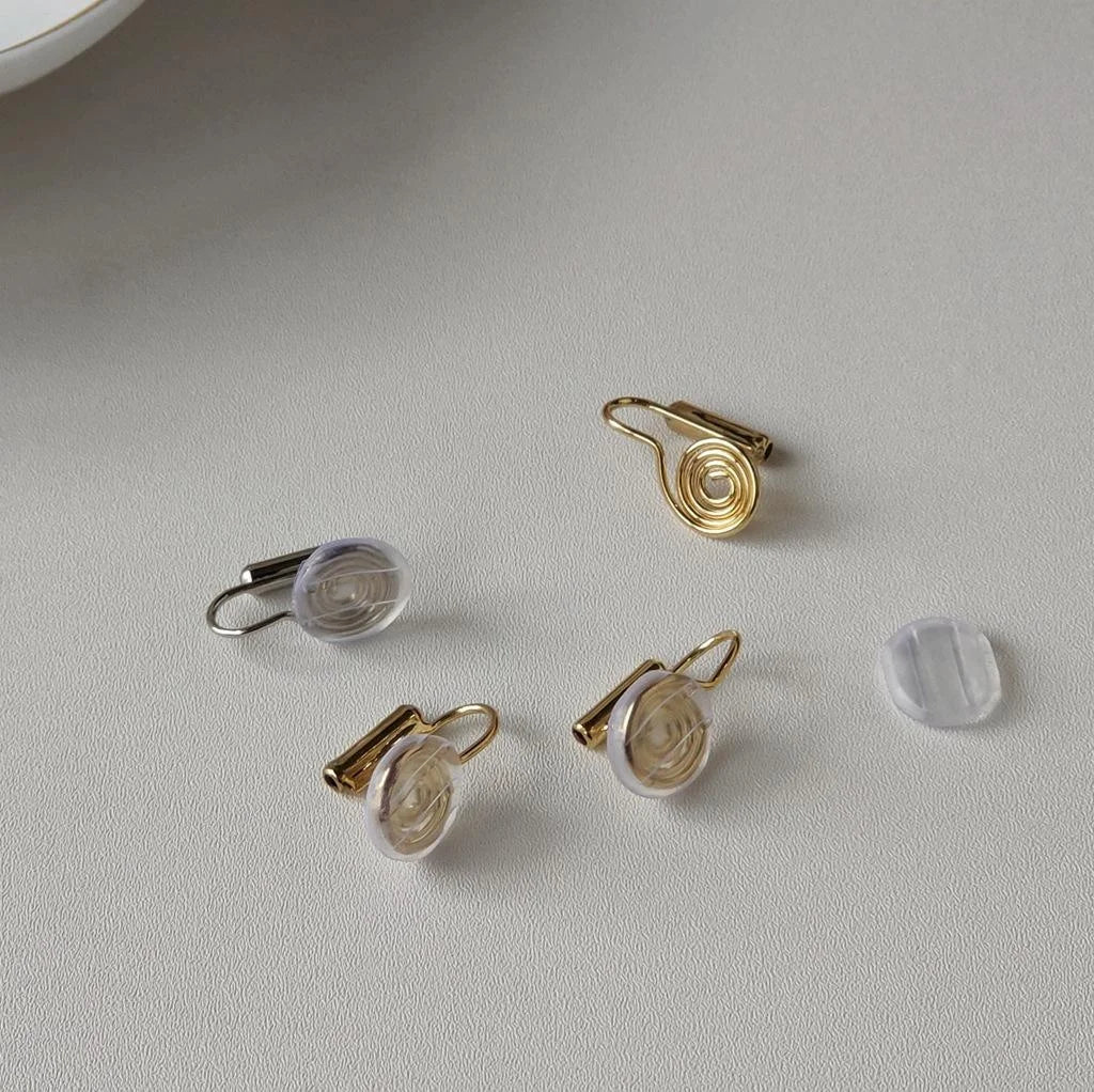 14K Gold Plated Metal Spiral Disc Clip On Drop Earrings For Women Ear Hole Converter