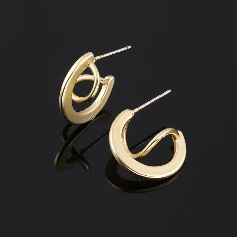 Elegant Matte Gold Alloy Spiral Hoop Stud & Clip On No Piercing Small Commuter Statement Earrings