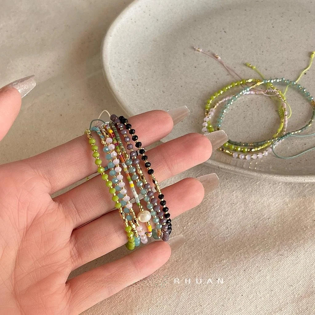 Bohemian Handmade Glass Crystal Beaded Bracelet For Women Geometric Ring Vacation Jewelry