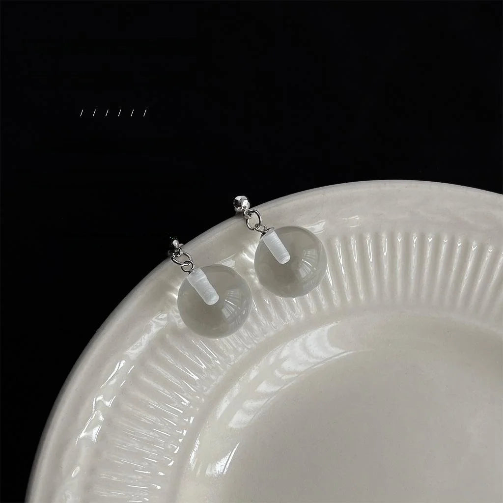 Minimalist Geometric Transparent Glass Ball Drop Earrings Light Luxury Commuter Jewelry