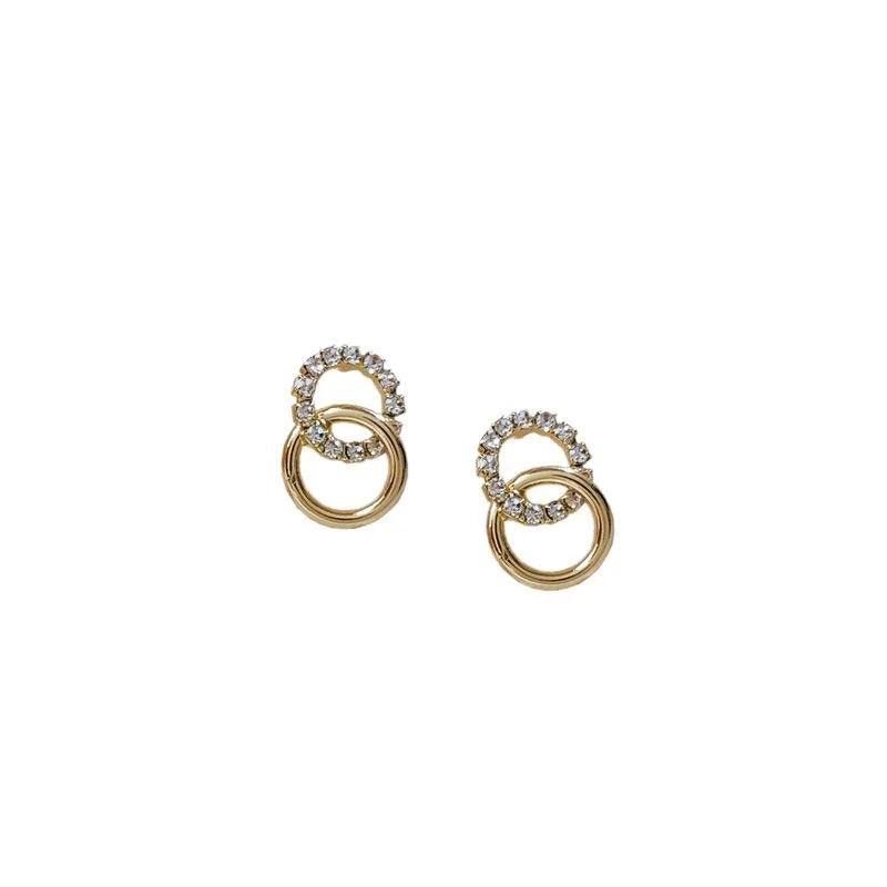 14K Gold Plated Copper Cross Rhinestone Stud Earrings Korean Light Luxury Jewelry