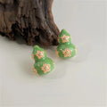 Light Luxury Copper Enamel Drip Glaze Gourd Flower Stud Earrings With Silver Plated Pins