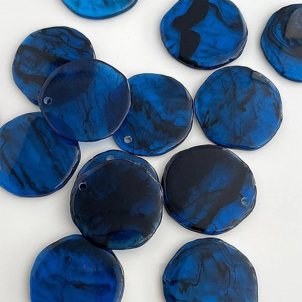 Glacier Blue Resin Round Geometric Drop Earrings, Statement Vacation Style Women's Jewelry