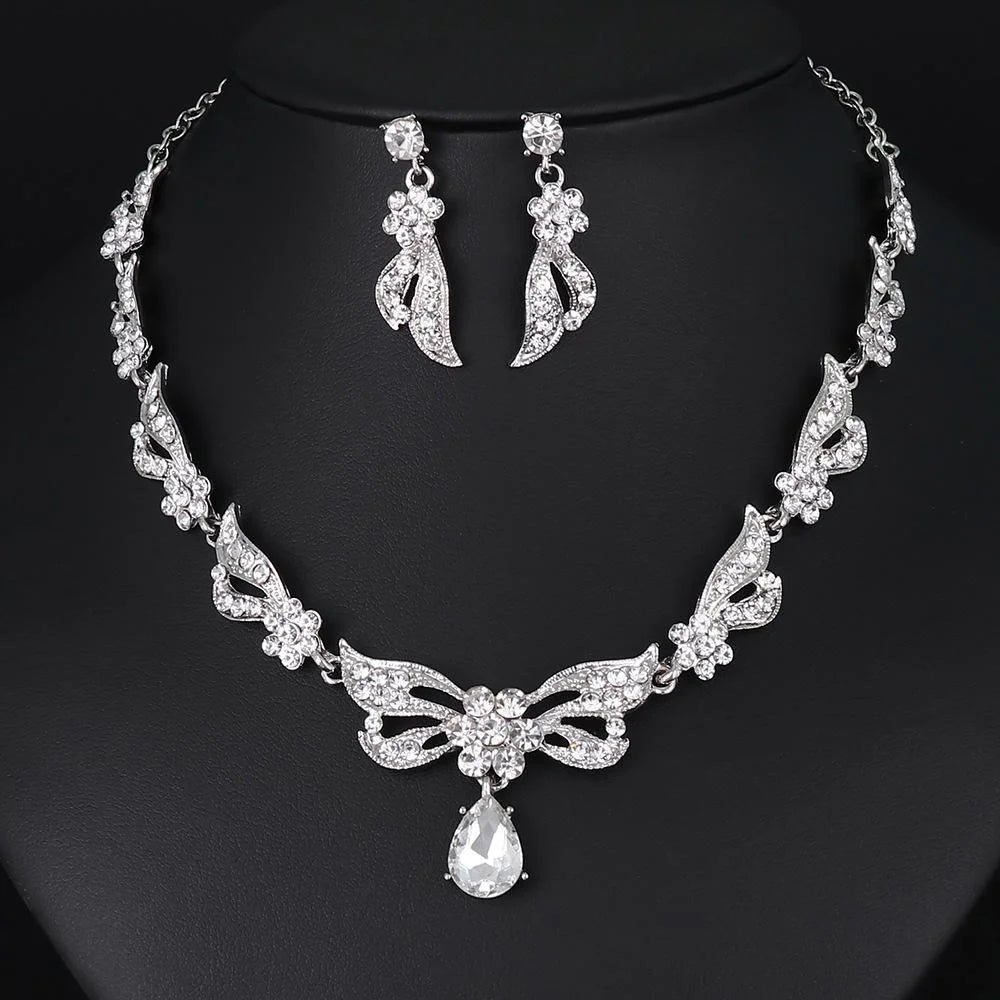Elegant Bridal Crystal Rhinestone Butterfly Necklace And Earrings Jewelry Set For Wedding Party Banquet Gift