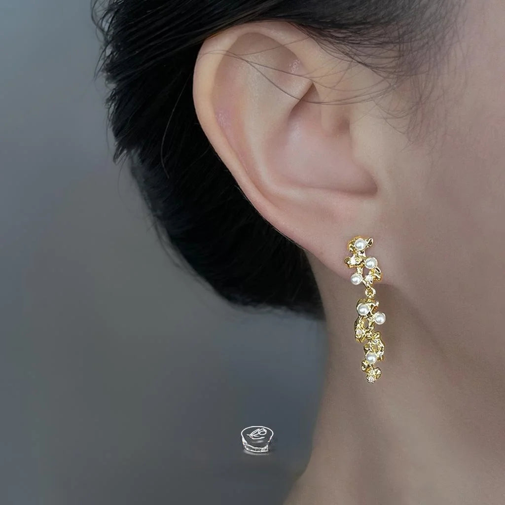 14K Gold Plated Copper Zircon Geometric Liquid Line Drop Earrings Light Luxury Style