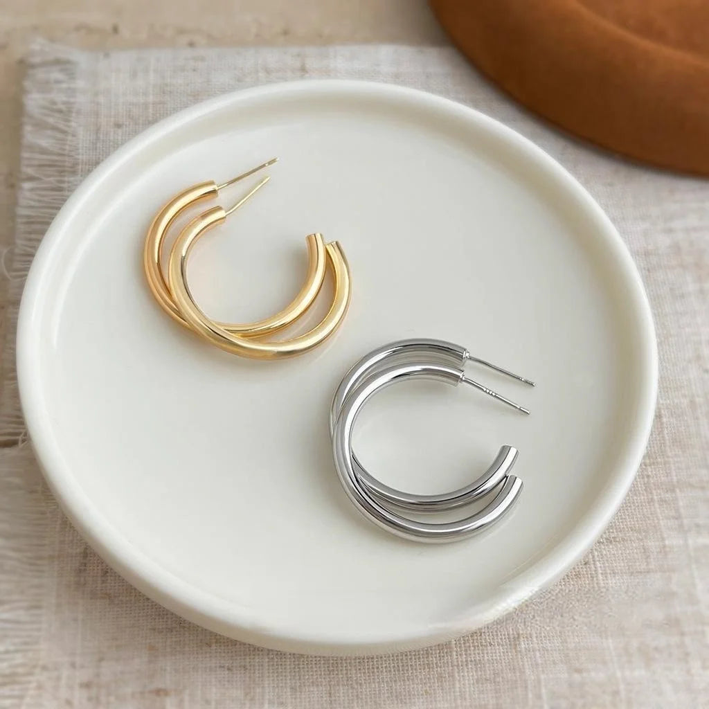 Minimalist 14K Plated Copper Smooth Round Stud Earrings Korean Style