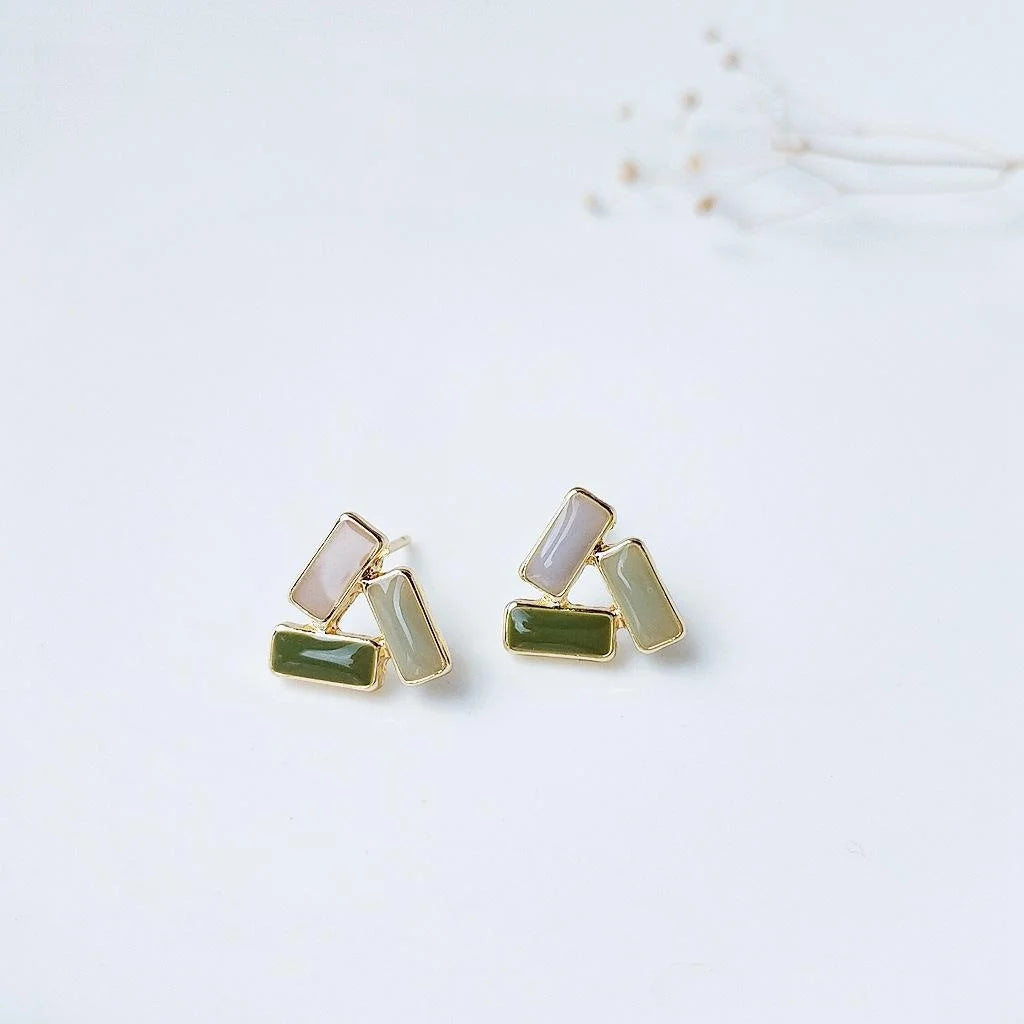 14K Gold Plated Alloy Gradient Enamel Water Drop Stud Earrings For Women