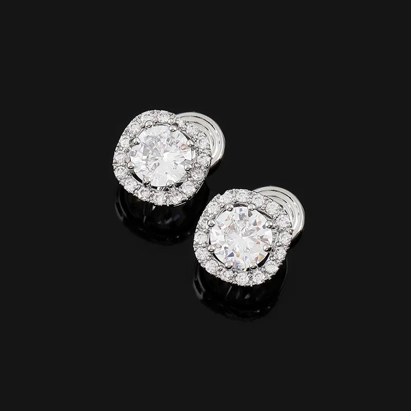 Elegant Square Halo Zircon Stud & Clip On No Piercing For Women Luxury Sparkling Alloy Earrings