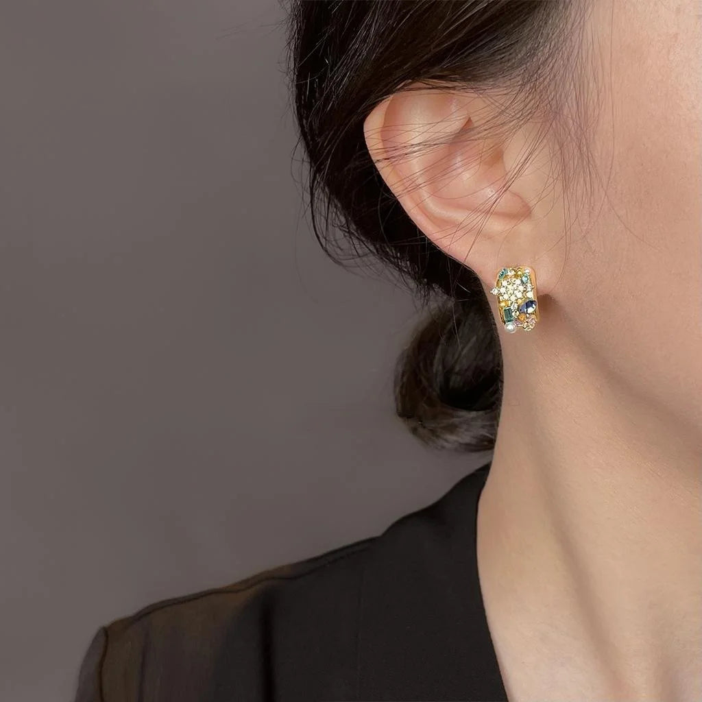 Light Luxury Geometric Quadrilateral Zircon Micro Pave Copper Stud Earrings