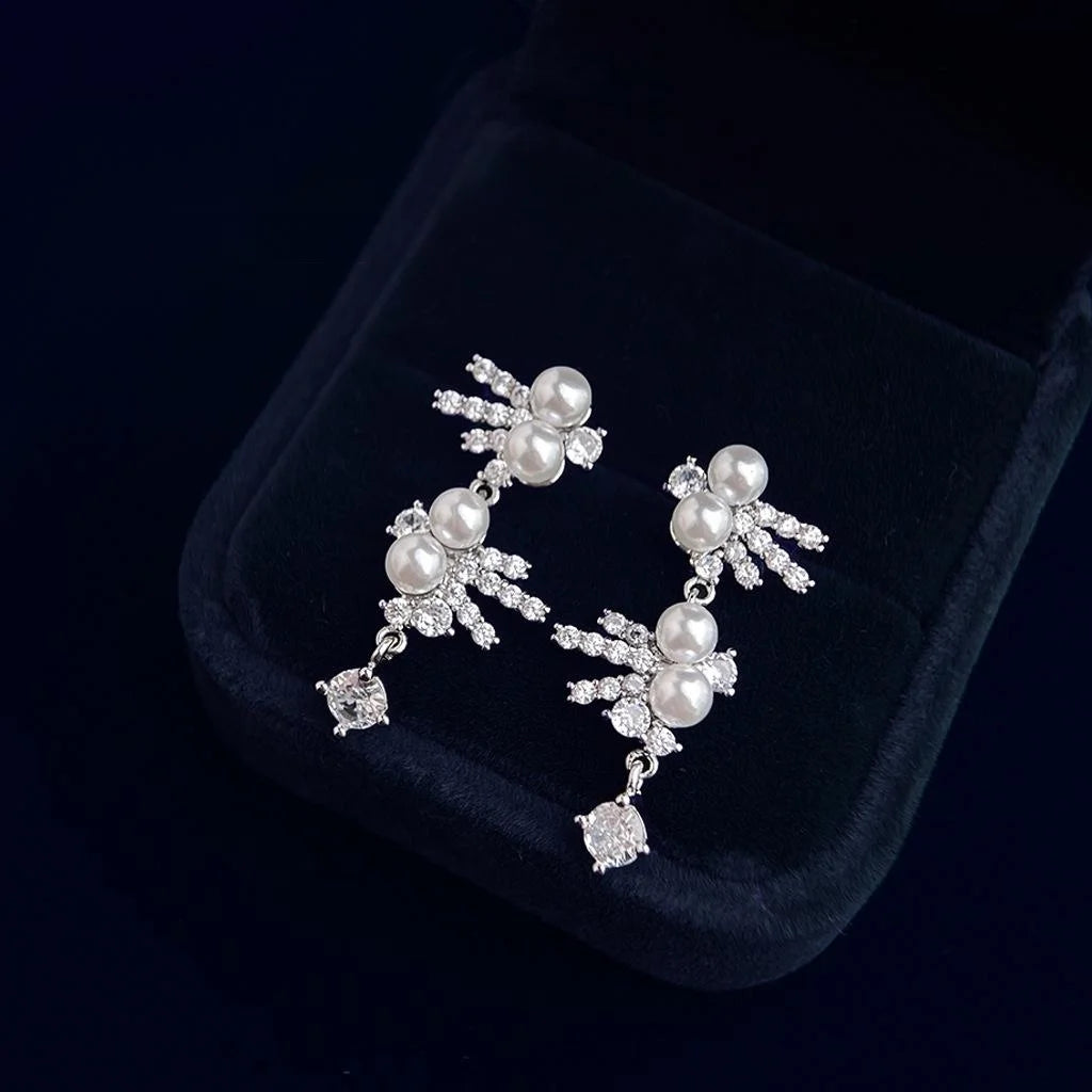 Light Luxury Copper Zircon Teardrop Geometric Irregular Tassel Drop Earrings For Women