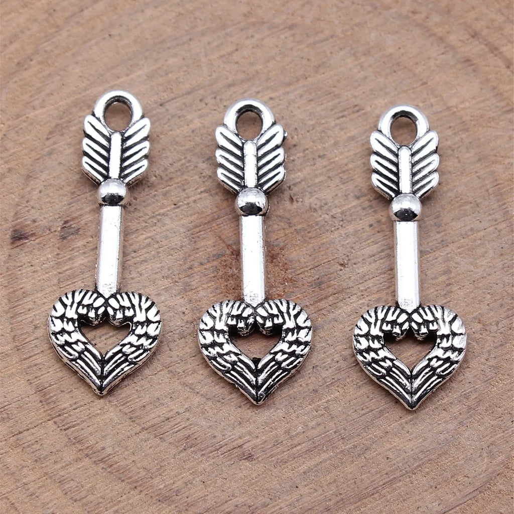 25x9mm 0.9g Multicolor Zinc Alloy Heart Arrow Charm Pendant for DIY Romantic Jewelry Making