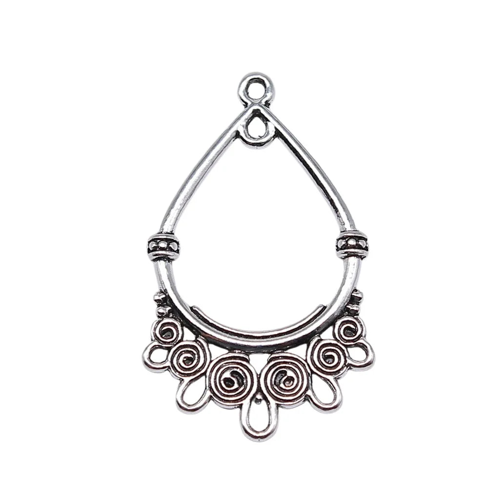 37x23mm 2.2g Antique Silver Zinc Alloy Waterdrop Teardrop Earring Connector Charms for DIY Earrings Jewelry Making