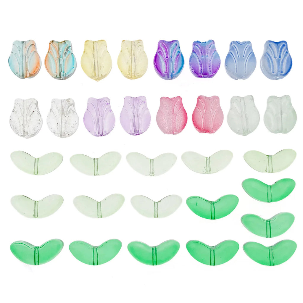 Gradient Glass Tulip Rose Flower Loose Leaf Beads for Bracelet, Necklace and Hair Accessories
