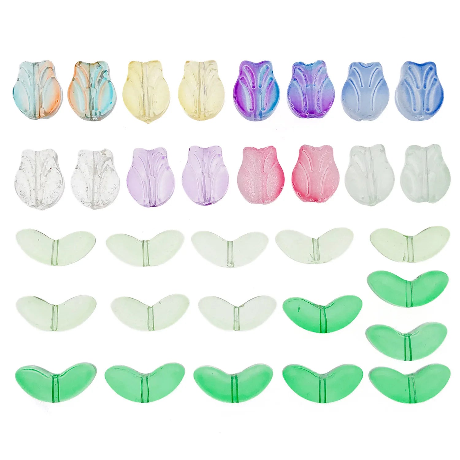 Gradient Glass Tulip Rose Flower Loose Leaf Beads for Bracelet, Necklace and Hair Accessories