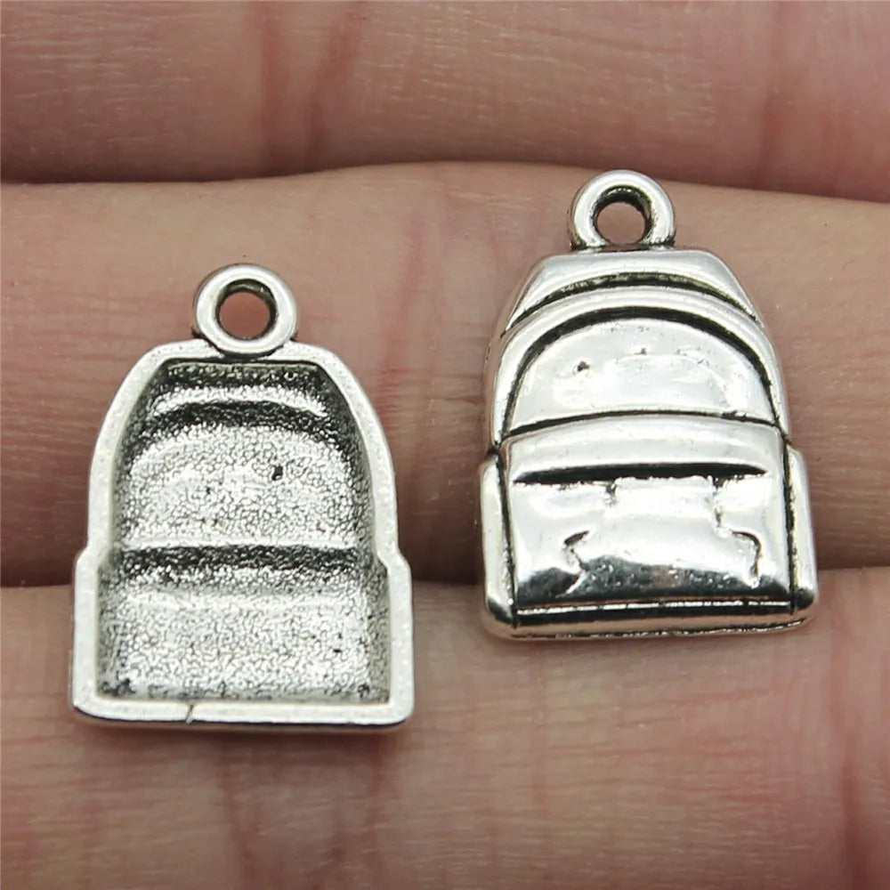 14x20mm 1.8g Antique Silver Zinc Alloy Backpack Charm Pendant for DIY School Bag Jewelry Making