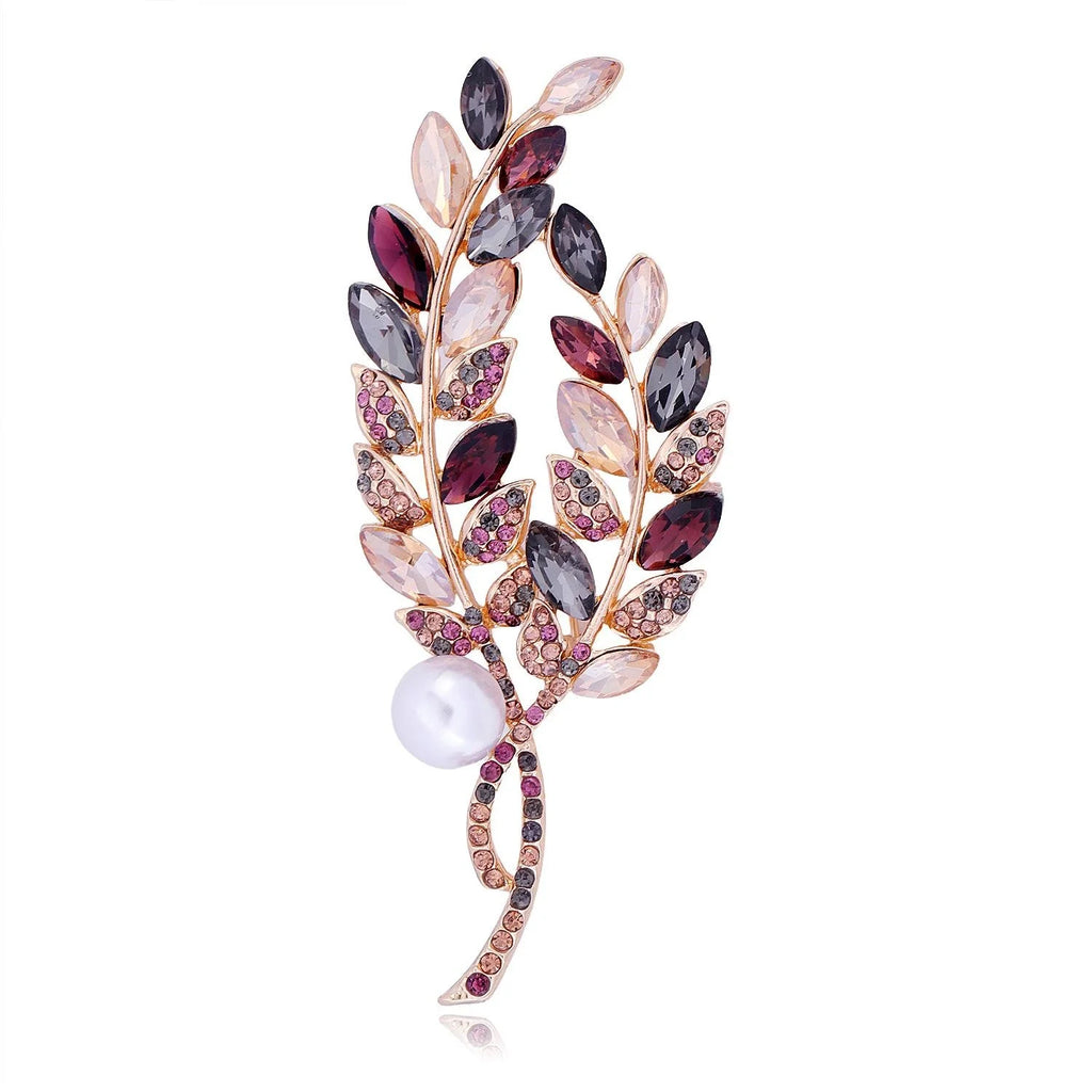 Elegant Willow Branch Bouquet Brooch With Alloy Rhinestone Leaves And Faux Pearl, Women's Lapel Pin Corsage Gift