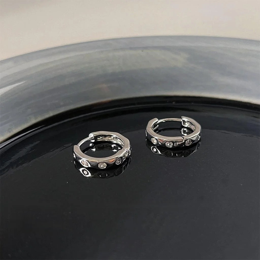Sweet Cool Copper Micro Pave Zircon Round Hoop Earrings, Geometric Huggie Jewelry For Women