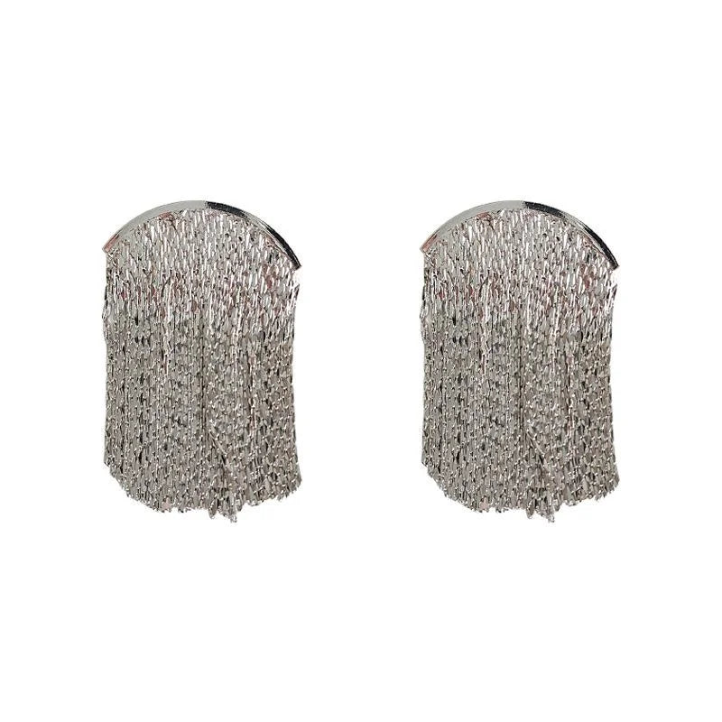 High Quality Copper Silver Plated Geometric Tassel Stud Earrings Elegant Fashion Jewelry