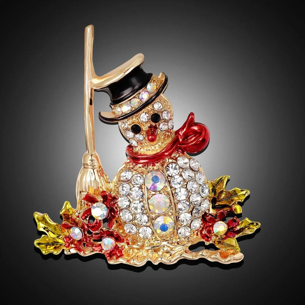 Cute Christmas Snowman Rhinestone Enamel Alloy Brooch, Luxury Lapel Pin Corsage Suit Accessory Gift