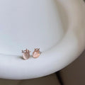 Rose Gold Plated Copper Glass Cat Eye Star Zircon Mini Stud Earrings Cute Pink Versatile Jewelry