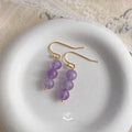 New Chinese Purple Natural Stone Crystal Grape Cluster Drop Earrings Handmade Vintage Elegant Jewelry