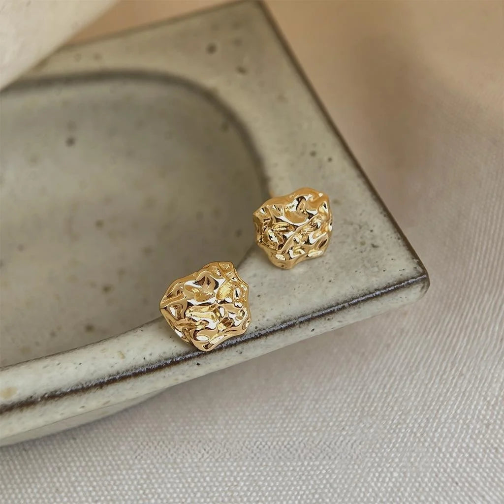 14K Gold Plated Copper Irregular Geometric Stud Earrings For Women Luxury Minimal Style