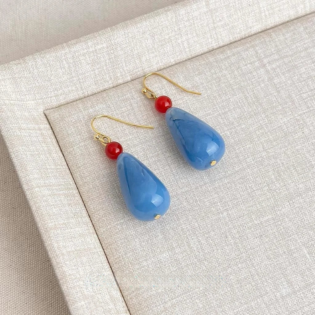 Sea Blue Acrylic Gradient Teardrop Drop Earrings Handmade Original Design Fashion Jewelry