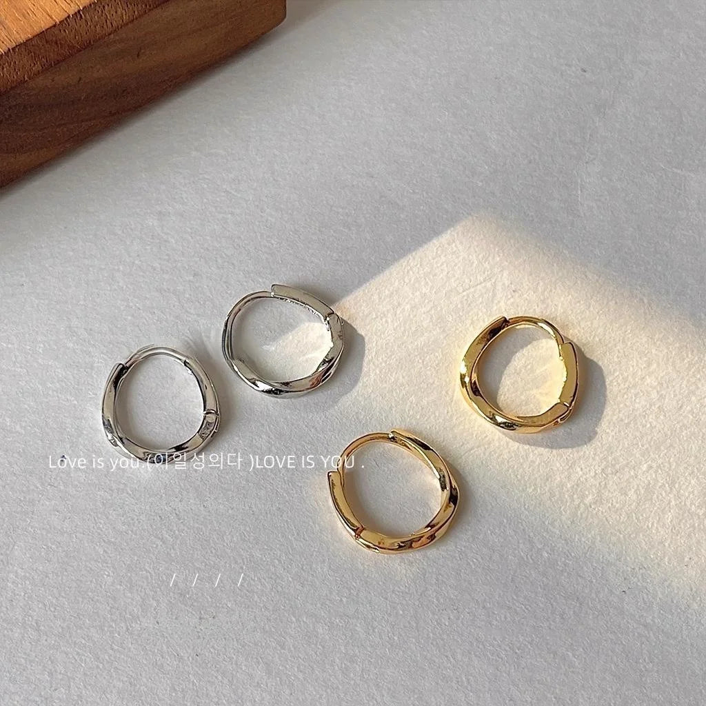 Minimalist 14K Gold Plated Copper Twisted Round Hoop Earrings Geometric Line Daily Jewelry