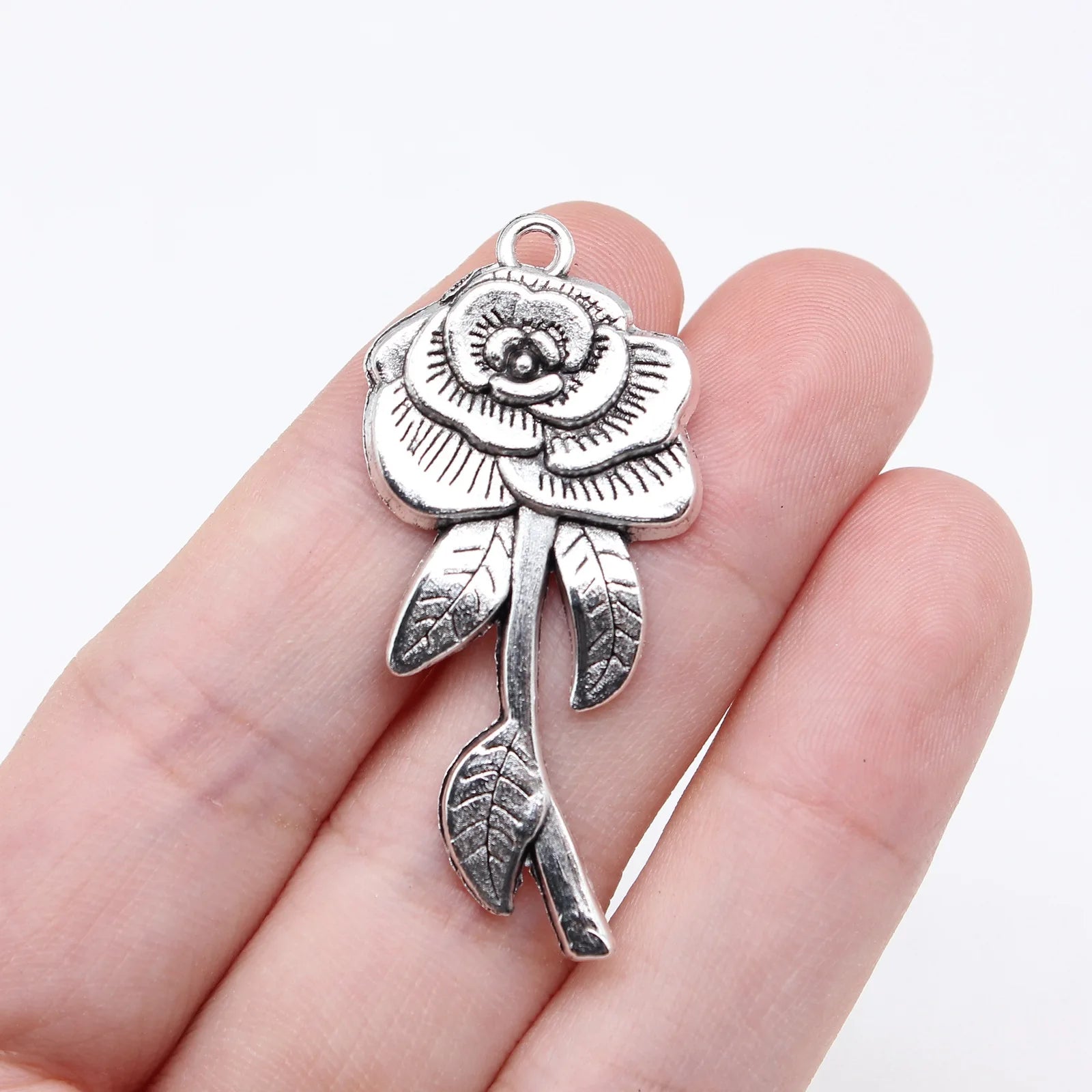 43x19mm 3.7g Antique Silver Zinc Alloy Rose Flower Charm Pendant for DIY Necklace Bracelet Making