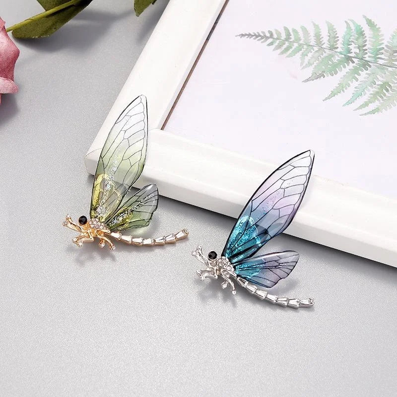 Elegant Colorful Dragonfly Rhinestone Brooch With Translucent Wings, Luxury Lapel Pin Suit Accessory Gift