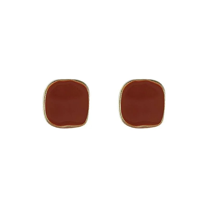 Premium 14K Plated Alloy Geometric Square Black Enamel Stud Earrings