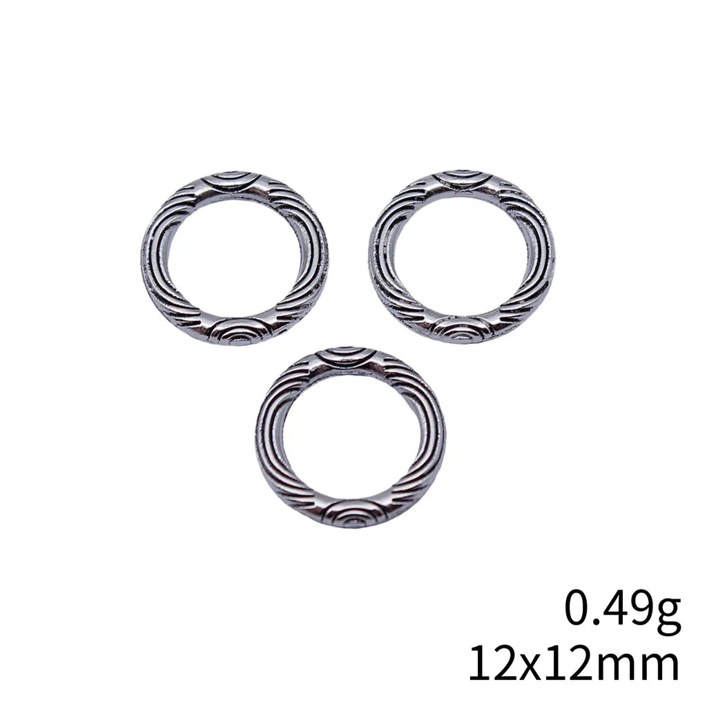 12x12mm 0.49g Antique Silver Zinc Alloy Patterned Round Ring Charm Pendant for DIY Bracelet Jewelry