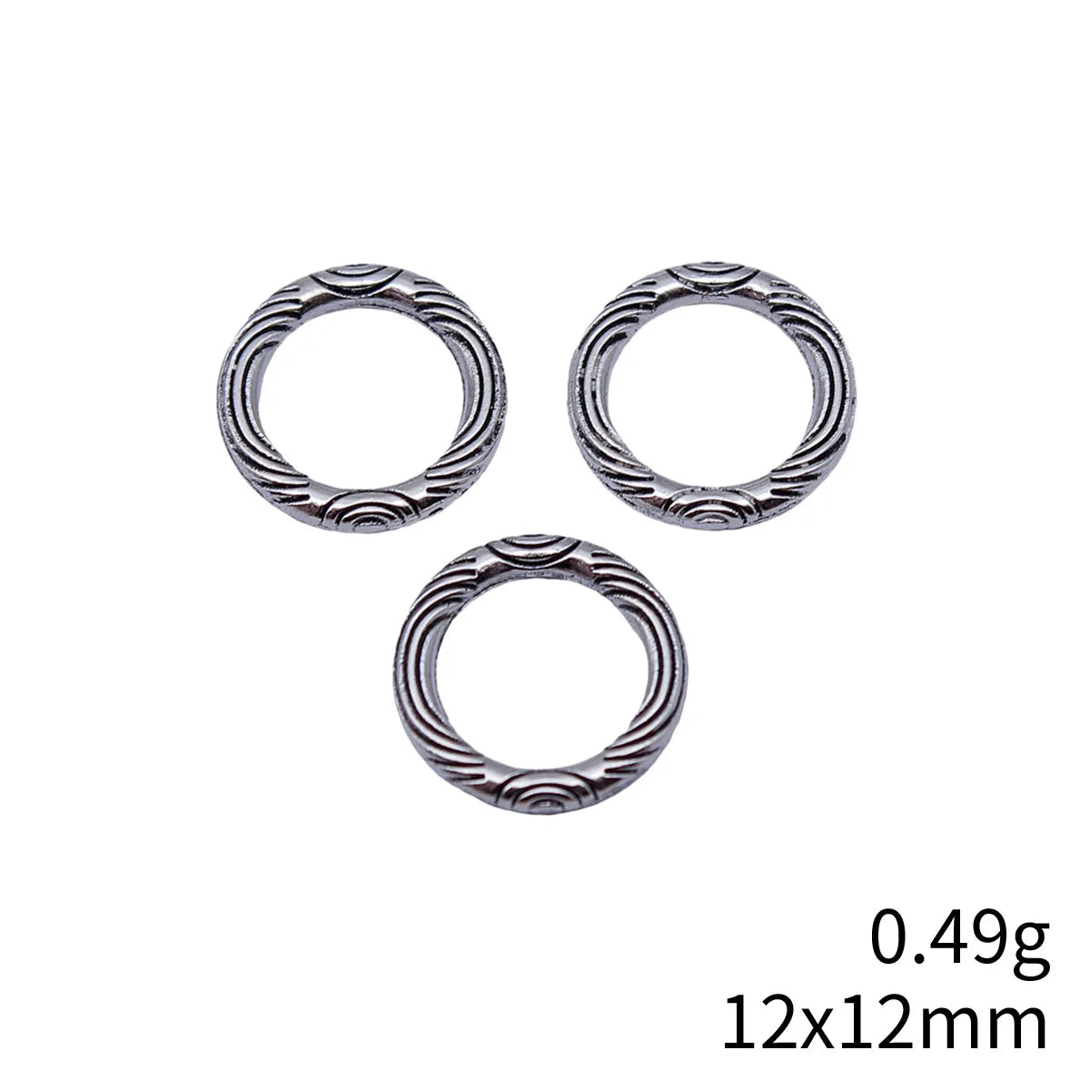 12x12mm 0.49g Antique Silver Zinc Alloy Patterned Round Ring Charm Pendant for DIY Bracelet Jewelry