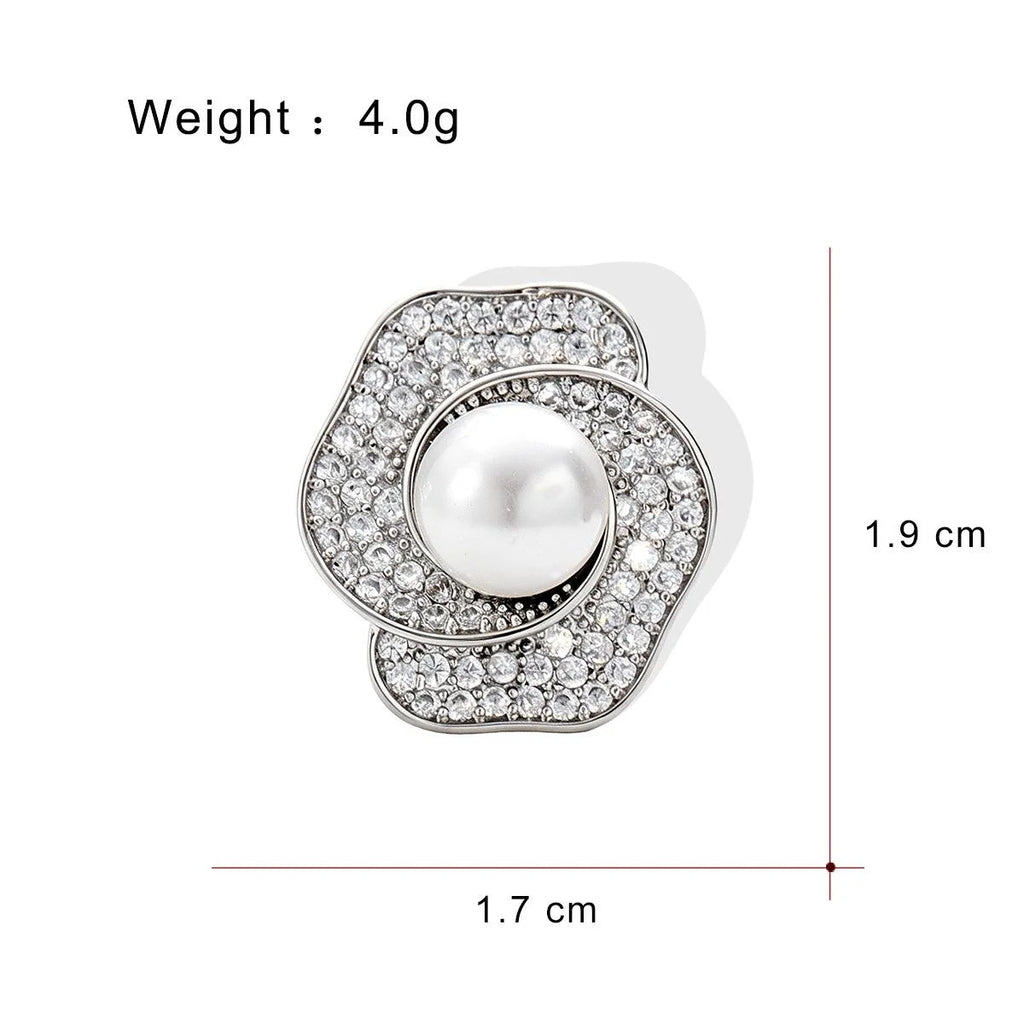 Elegant Camellia Sunflower Brooch With Pearl Rhinestone Alloy Flower Lapel Pin Corsage Suit Accessory Gift