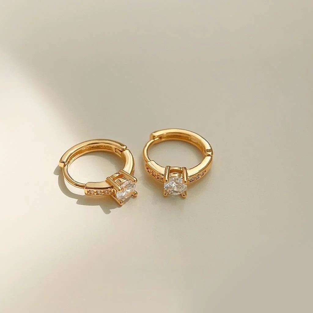 18K Gold Plated Copper Zircon Round Geometric Stud Earrings Light Luxury Everyday Jewelry