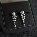 Light Luxury Copper Micro Pave Zircon Long Tassel Drop Earrings With Gray Pearl