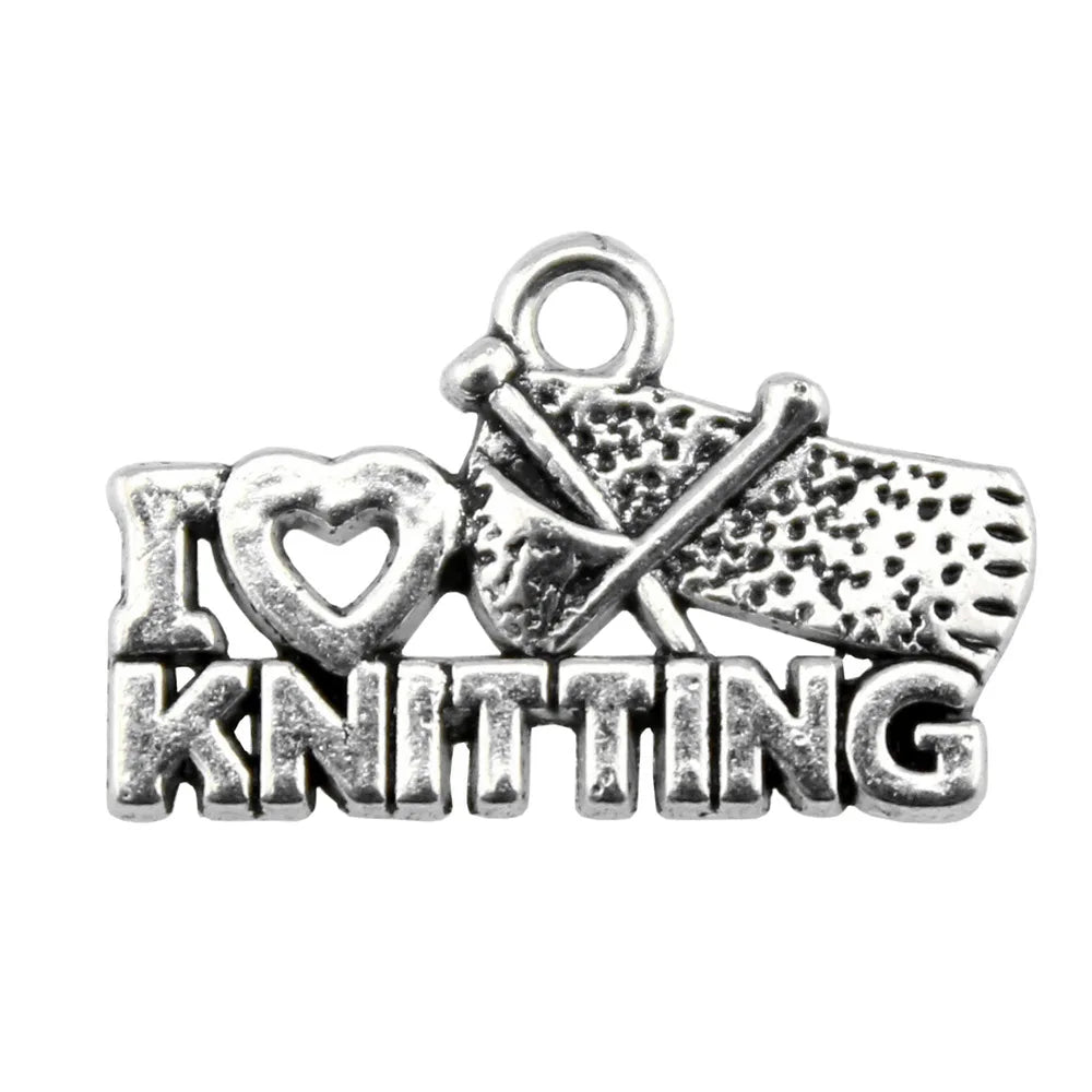 20x12mm 1.3g Antique Silver Zinc Alloy I Love Knitting Letter Charm Pendant for DIY Jewelry Making