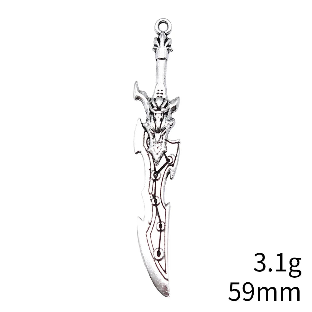 59mm 3.1g Antique Silver Zinc Alloy Seven Star Knife Charm Pendant for DIY Cosplay Jewelry Making